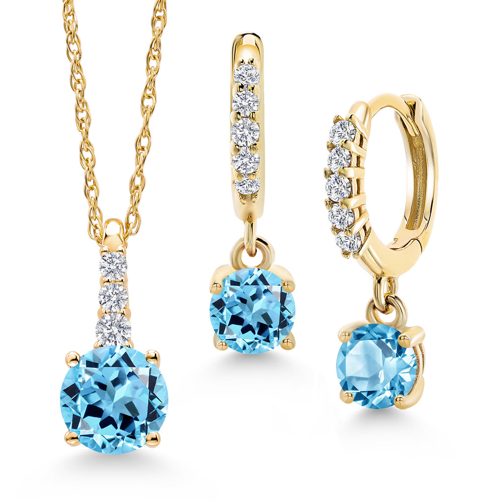 Swiss Blue Topaz - November_Pendant Earrings Set in 10K Yellow Gold