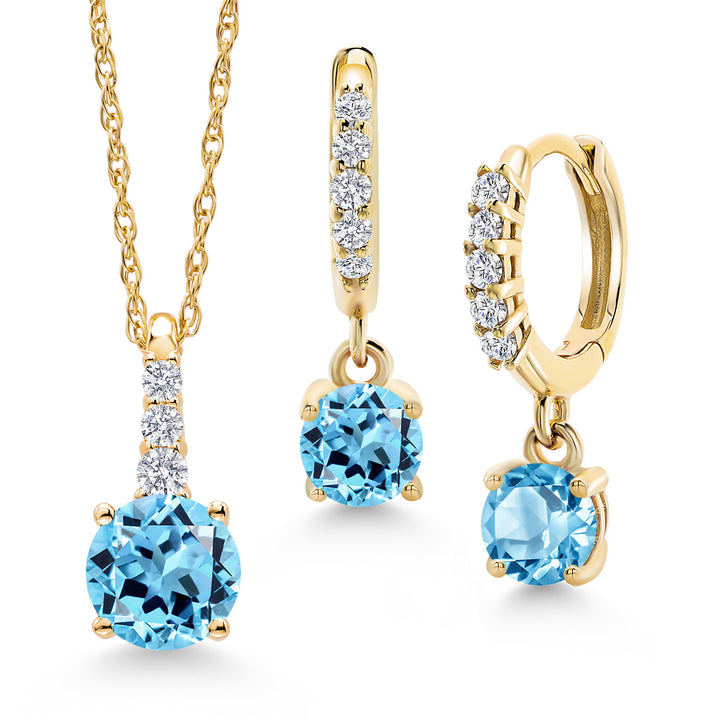 Swiss Blue Topaz - November_Pendant Earrings Set in 10K Yellow Gold
