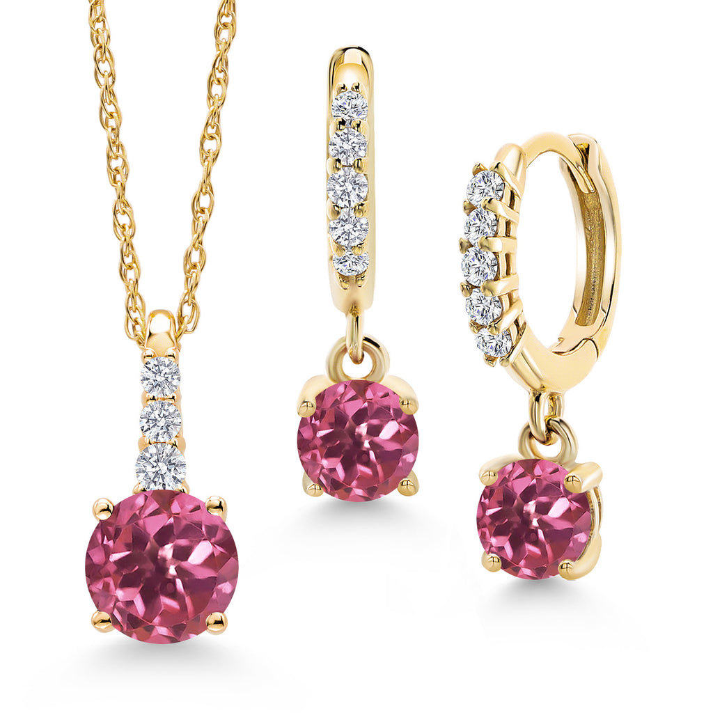 Pink Tourmaline - October_Pendant Earrings Set in 10K Yellow Gold