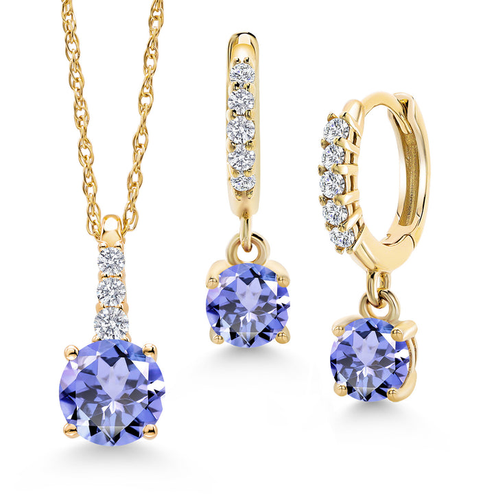 Gem Stone King 10K Yellow Gold Gemstone Birthstone and Lab Grown Diamond Pendant and Earrings Jewelry Set for Women | Round 5MM and 4MM | With 18 Inch Chain | Fine Jewelry for Her Mom Wife