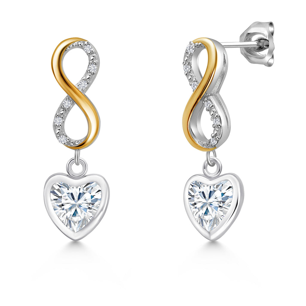 White Moissanite - April_Earrings in 925 Sterling Silver and 10K Yellow Gold