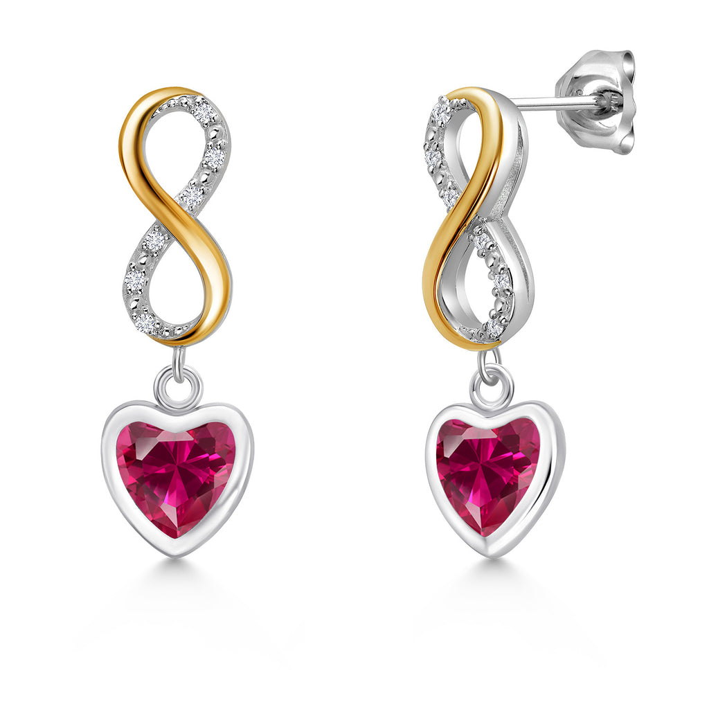 Created Ruby - July_Earrings in 925 Sterling Silver and 10K Yellow Gold