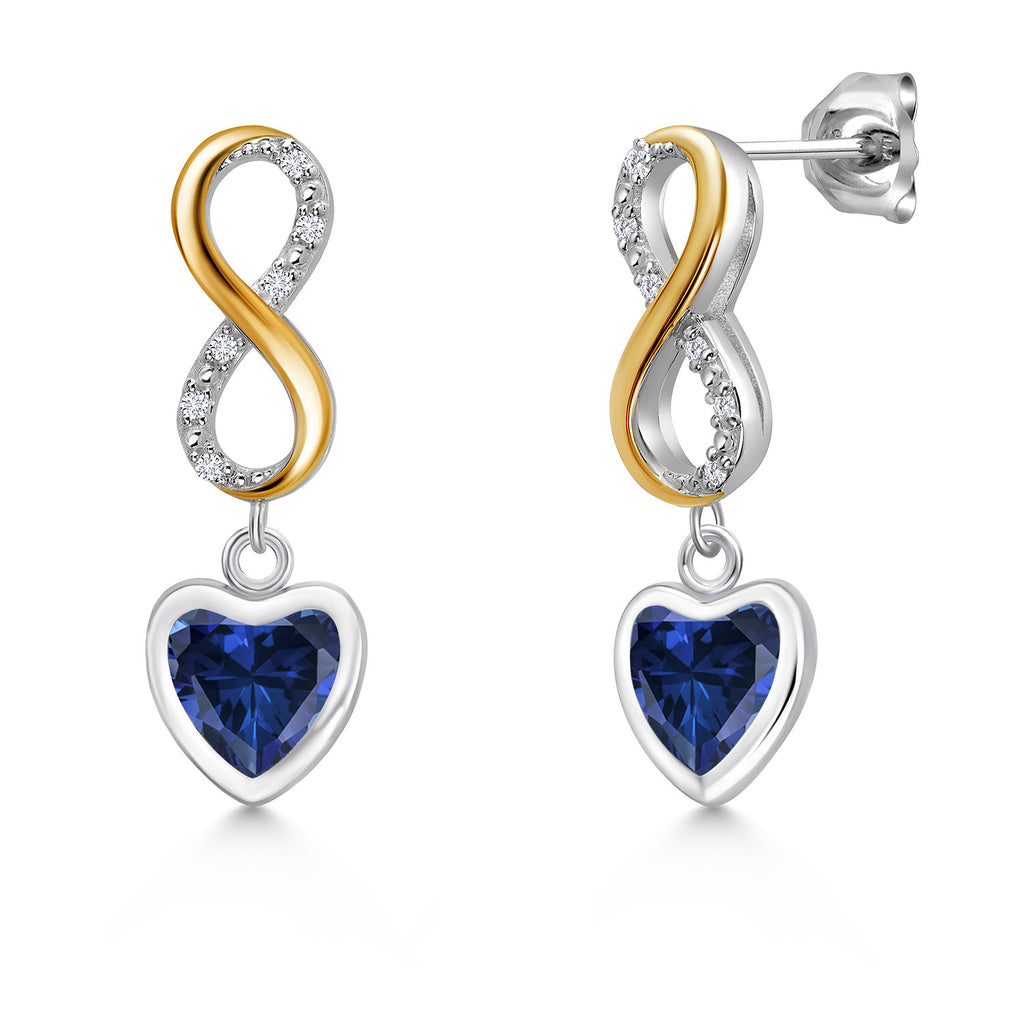 Blue Created Sapphire - September_Earrings in 925 Sterling Silver and 10K Yellow Gold