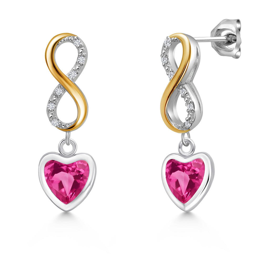 Pink Created Sapphire - September_Earrings in 925 Sterling Silver and 10K Yellow Gold