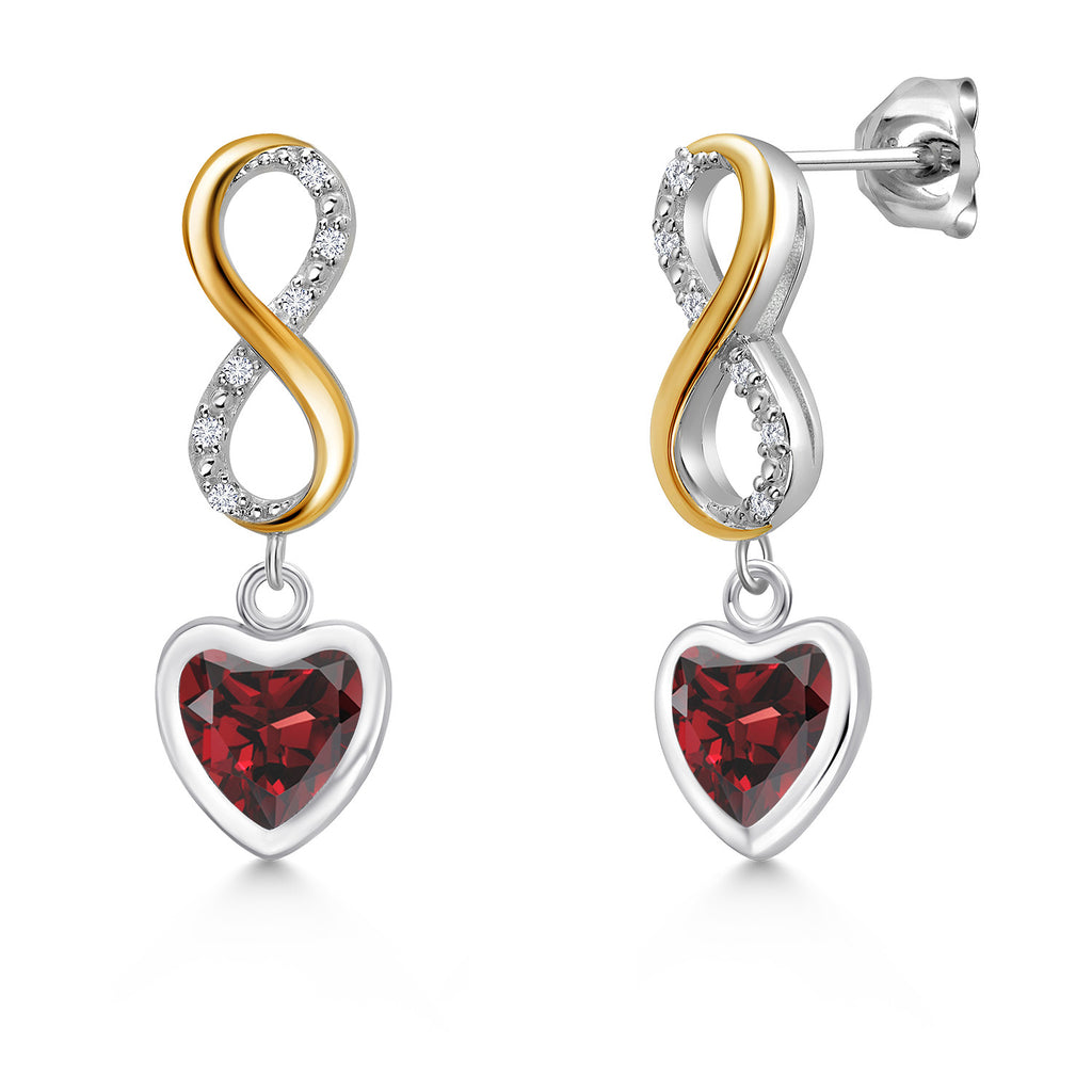 Garnet - January_Earrings in 925 Sterling Silver and 10K Yellow Gold