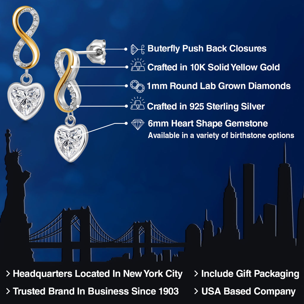 White Lab Grown Diamond - April_Earrings in 925 Sterling Silver and 10K Yellow Gold