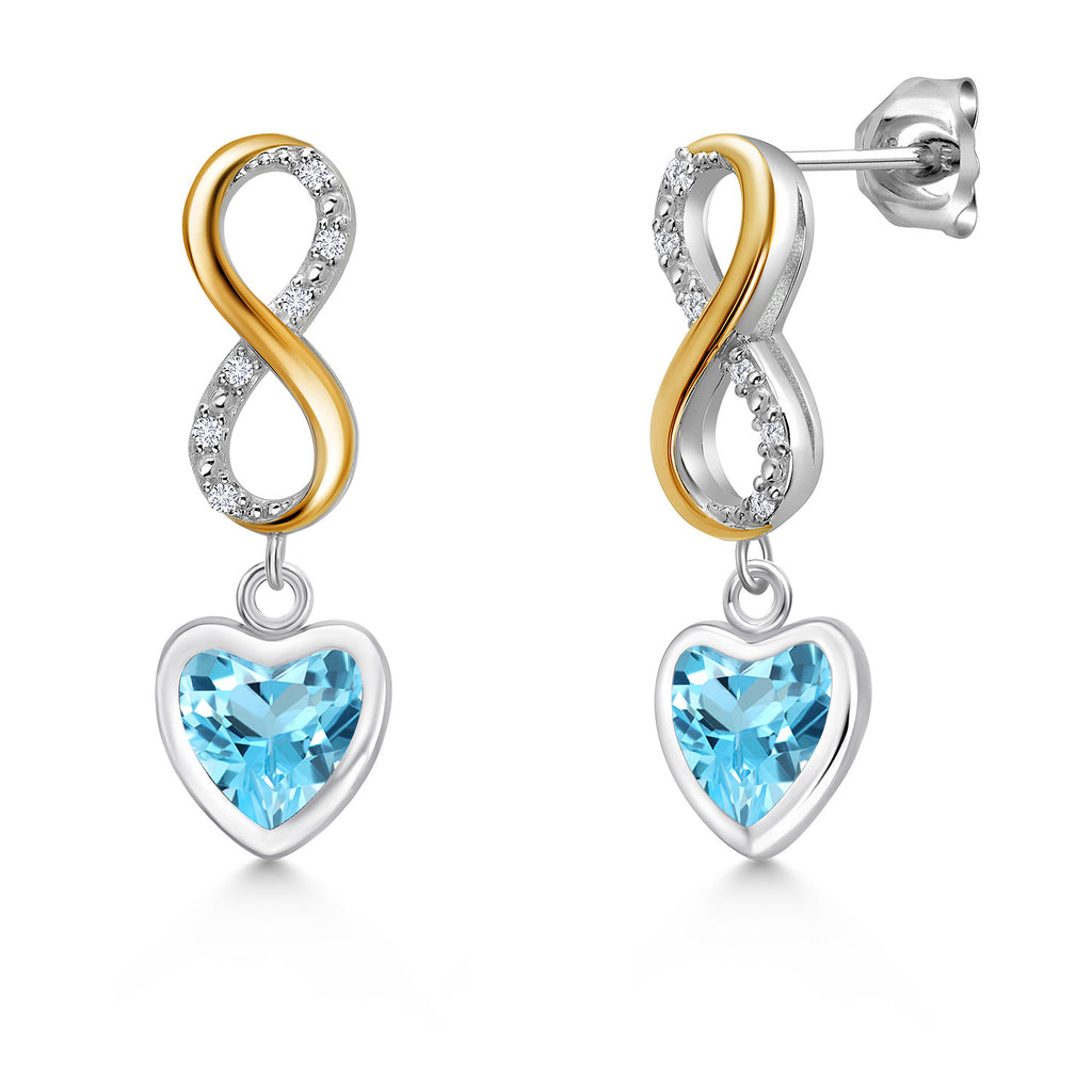 Swiss Blue Topaz - November_Earrings in 925 Sterling Silver and 10K Yellow Gold