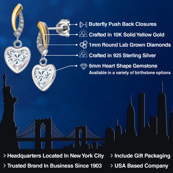 White Moissanite - April_Earrings in 925 Sterling Silver and 10K Yellow Gold