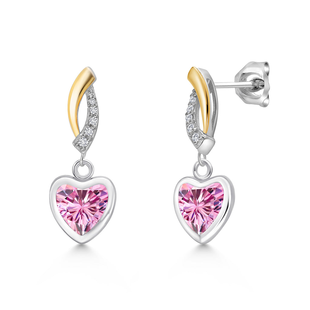 Pink Moissanite - April_Earrings in 925 Sterling Silver and 10K Yellow Gold