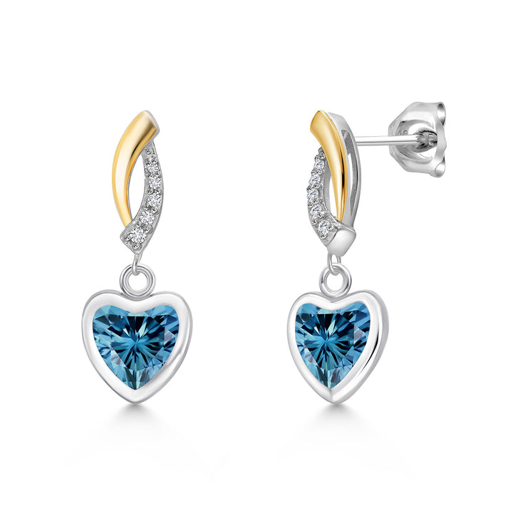 Persian Blue Moissanite - April_Earrings in 925 Sterling Silver and 10K Yellow Gold