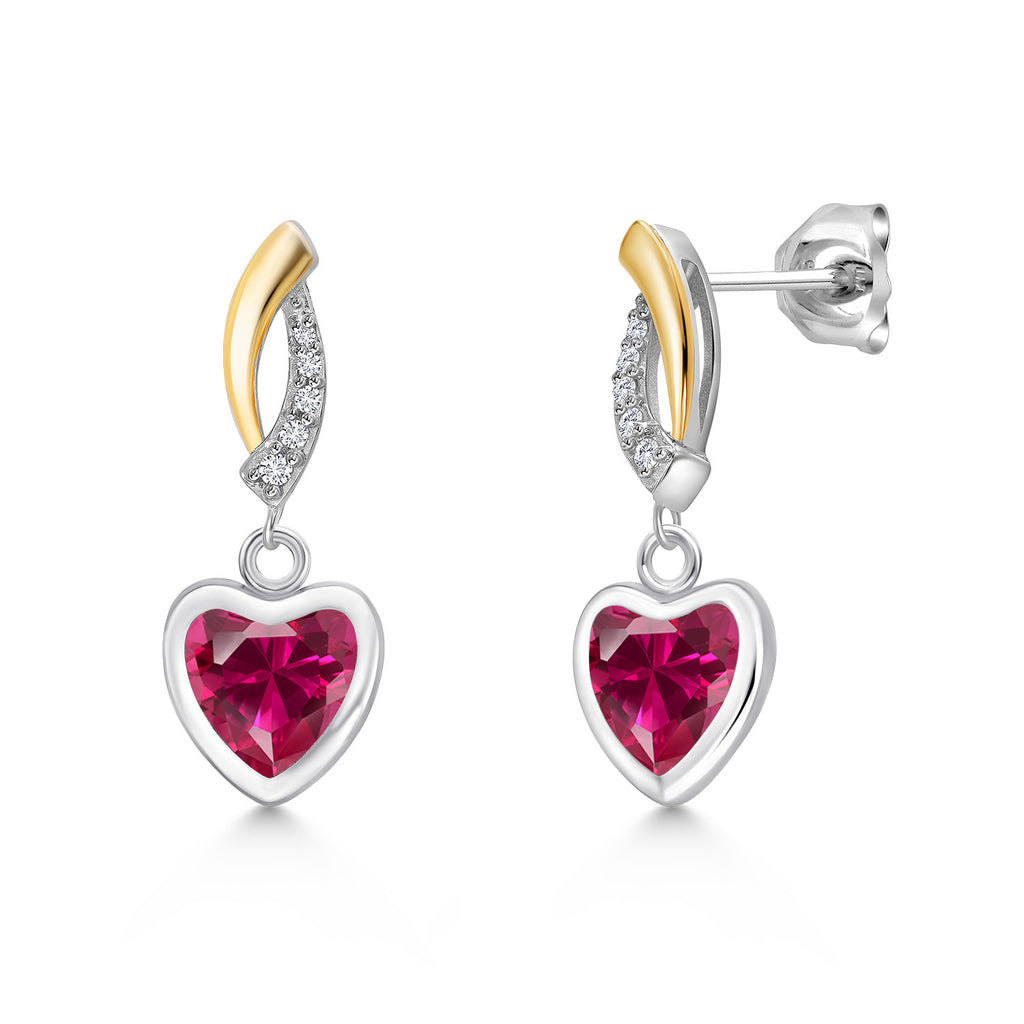 Created Ruby - July_Earrings in 925 Sterling Silver and 10K Yellow Gold