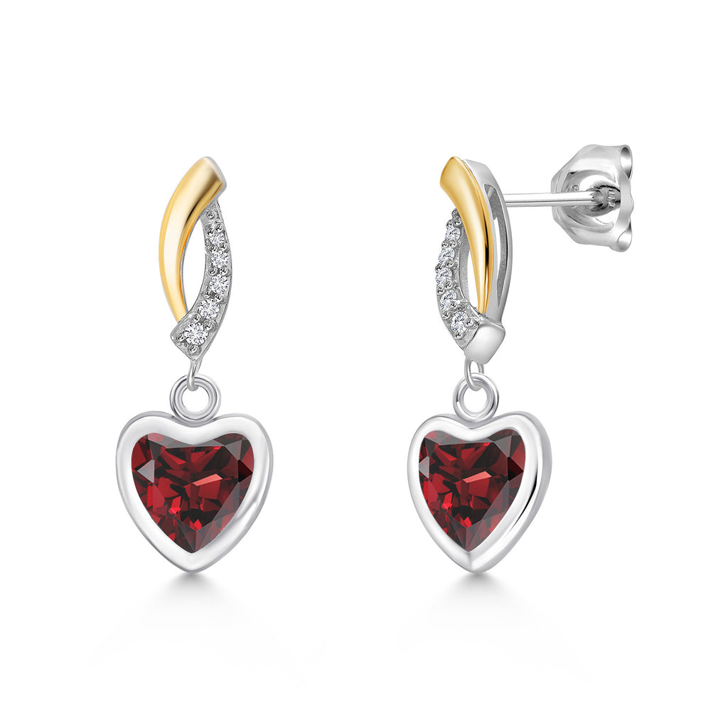 Garnet - January_Earrings in 925 Sterling Silver and 10K Yellow Gold