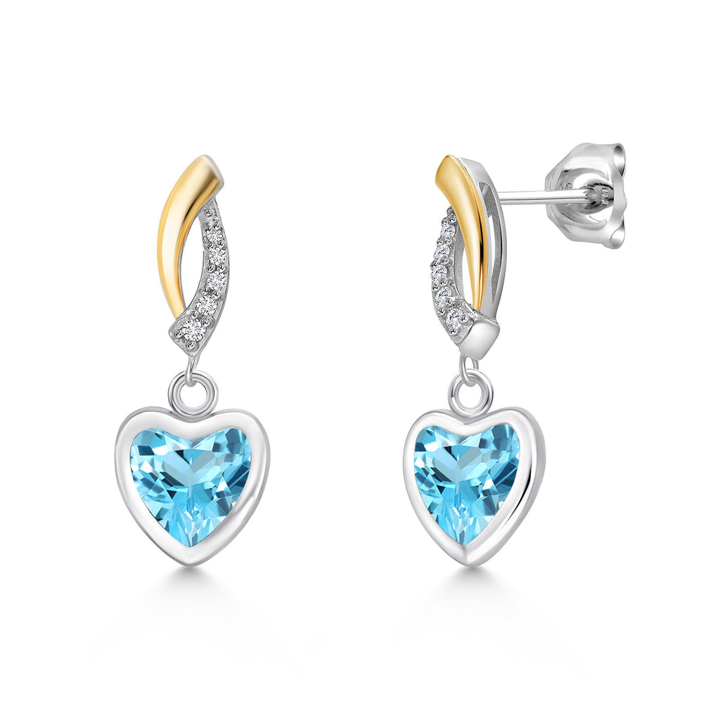 Swiss Blue Topaz - November_Earrings in 925 Sterling Silver and 10K Yellow Gold