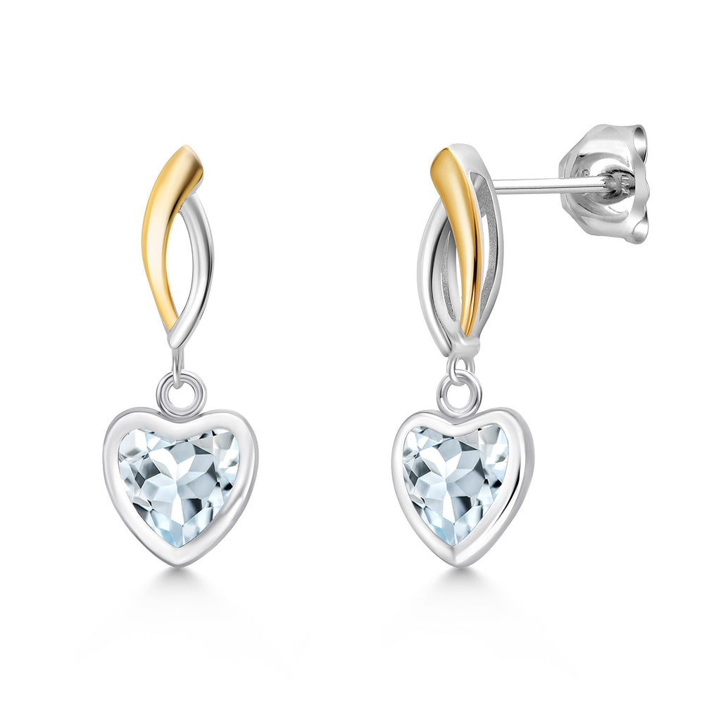 Aquamarine - March_Earrings in 925 Sterling Silver and 10K Yellow Gold