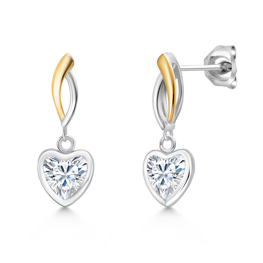 White Moissanite - April_Earrings in 925 Sterling Silver and 10K Yellow Gold