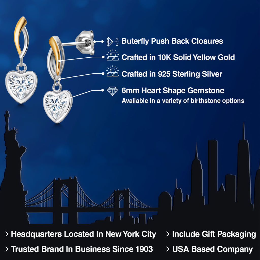 White Moissanite - April_Earrings in 925 Sterling Silver and 10K Yellow Gold