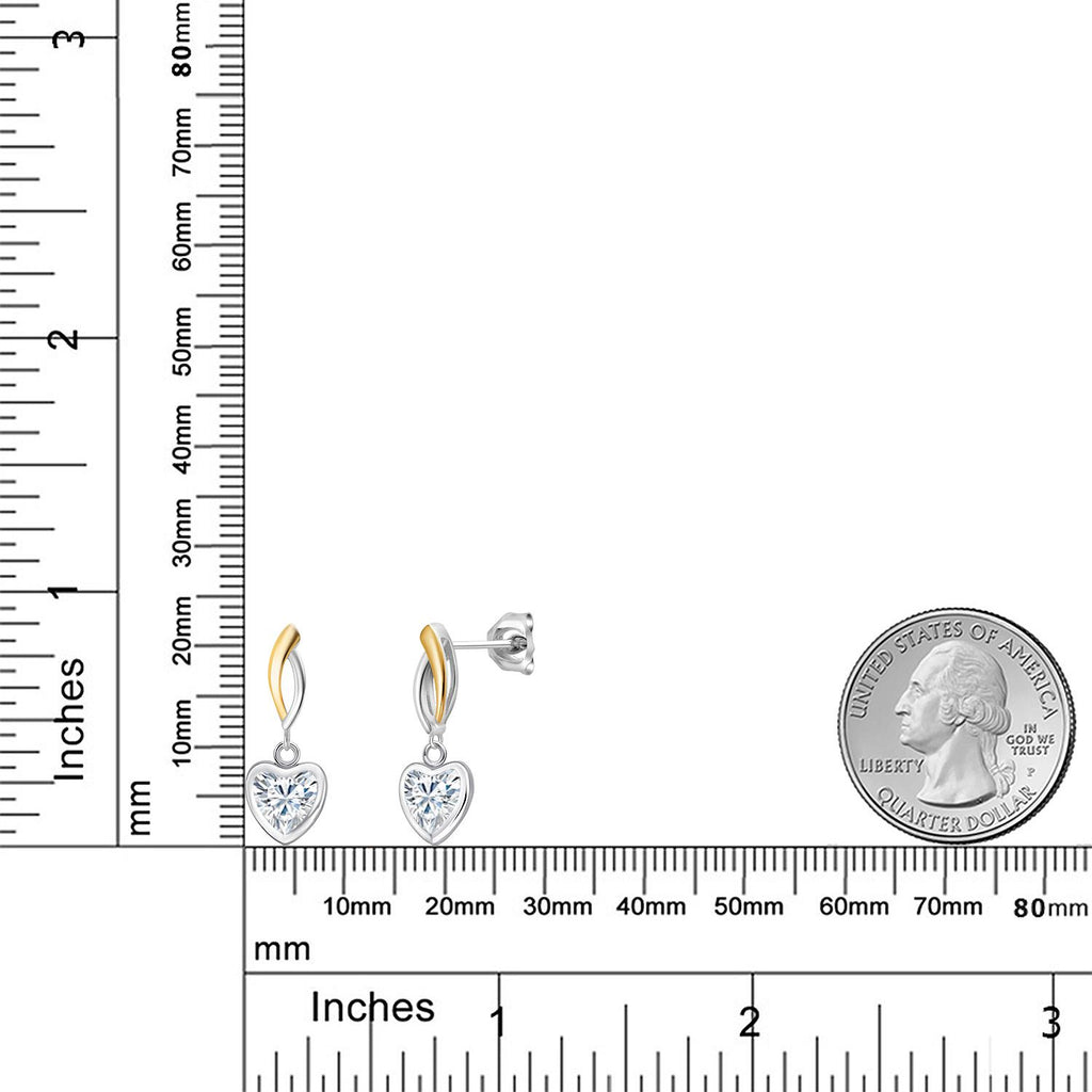 White Moissanite - April_Earrings in 925 Sterling Silver and 10K Yellow Gold