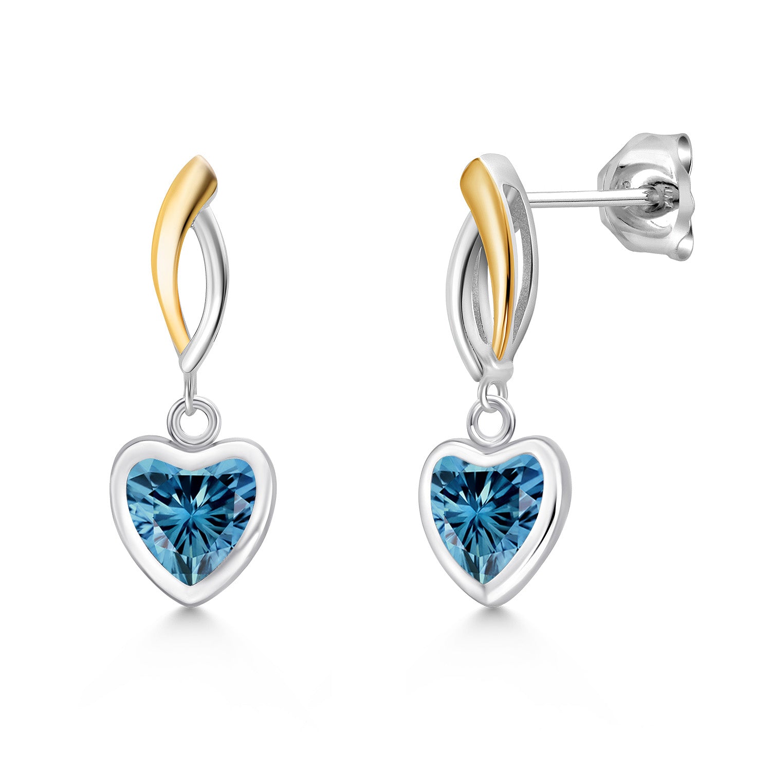 Persian Blue Moissanite - April_Earrings in 925 Sterling Silver and 10K Yellow Gold