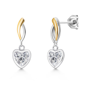 White Lab Grown Diamond - April_Earrings in 925 Sterling Silver and 10K Yellow Gold