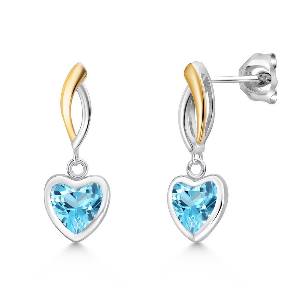 Swiss Blue Topaz - November_Earrings in 925 Sterling Silver and 10K Yellow Gold