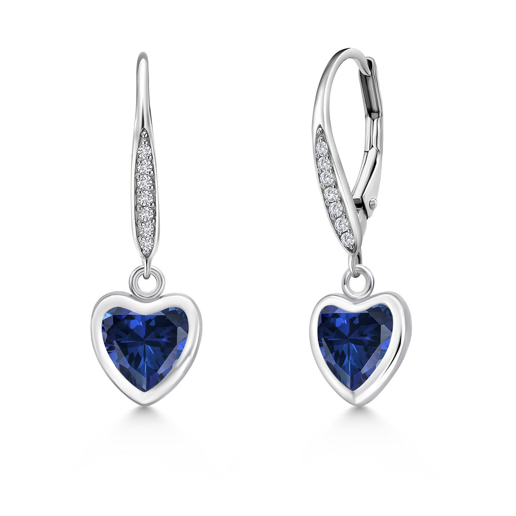 Blue Created Sapphire - September_Earrings in 925 Sterling Silver