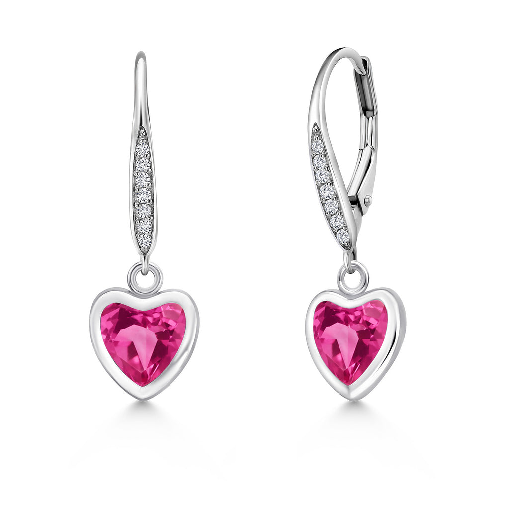 Pink Created Sapphire - September_Earrings in 925 Sterling Silver