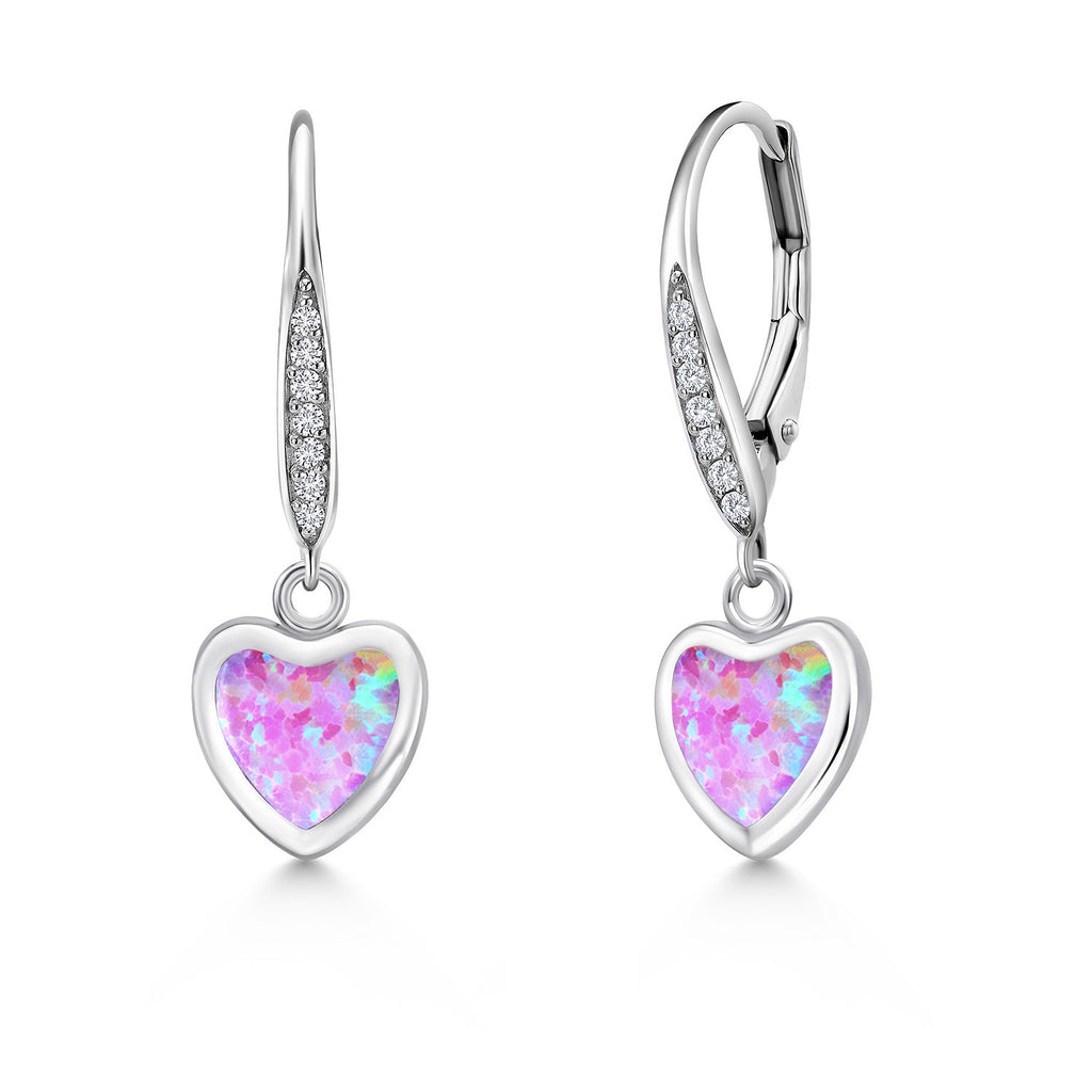 Pink Simulated Opal - October_Earrings in 925 Sterling Silver