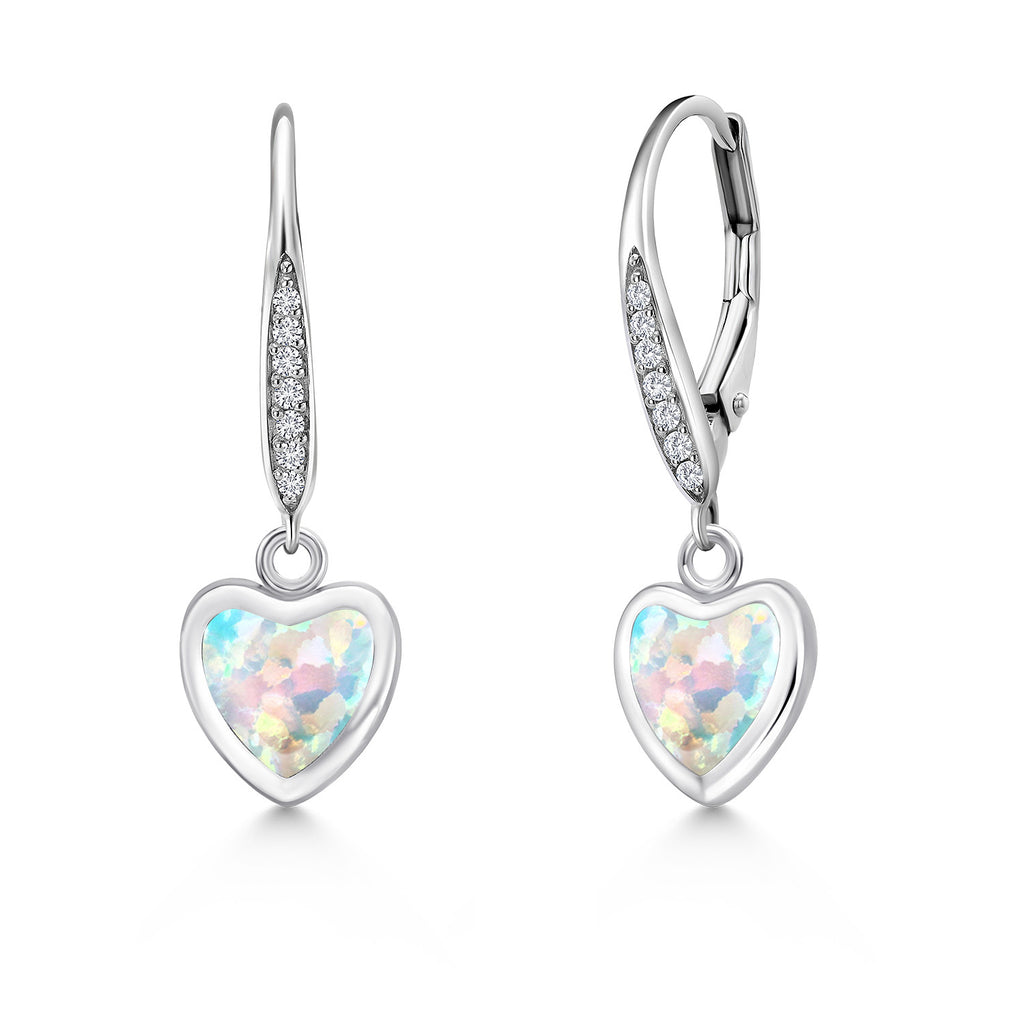 White Simulated Opal - October_Earrings in 925 Sterling Silver