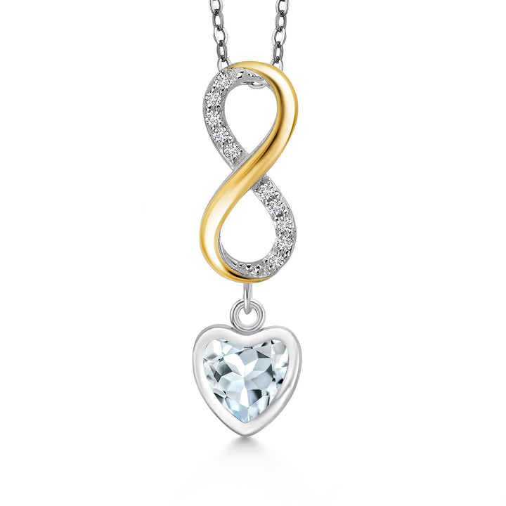 Aquamarine - March_Pendant in 925 Sterling Silver and 10K Yellow Gold