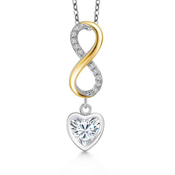 White Moissanite - April_Pendant in 925 Sterling Silver and 10K Yellow Gold