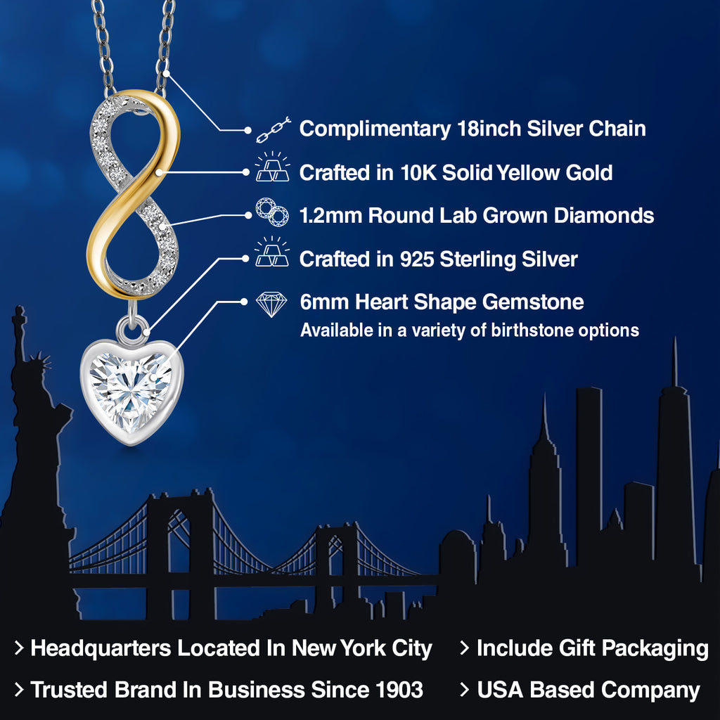 White Moissanite - April_Pendant in 925 Sterling Silver and 10K Yellow Gold