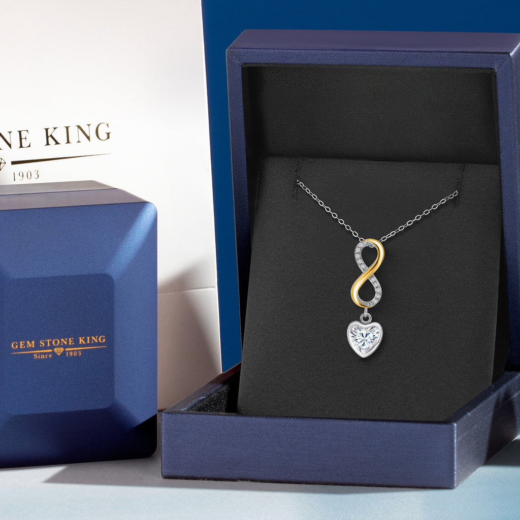 White Moissanite - April_Pendant in 925 Sterling Silver and 10K Yellow Gold