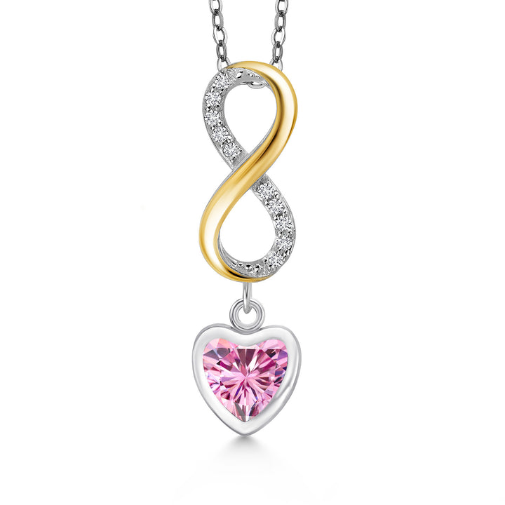Pink Moissanite - April_Pendant in 925 Sterling Silver and 10K Yellow Gold