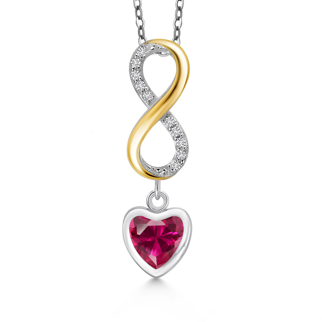 Created Ruby - July_Pendant in 925 Sterling Silver and 10K Yellow Gold