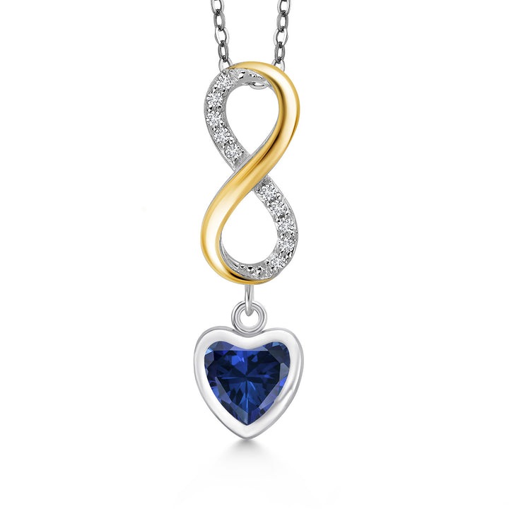 Blue Created Sapphire - September_Pendant in 925 Sterling Silver and 10K Yellow Gold