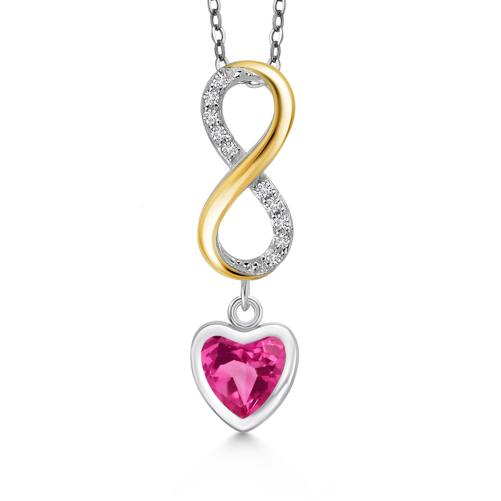 Pink Created Sapphire - September_Pendant in 925 Sterling Silver and 10K Yellow Gold