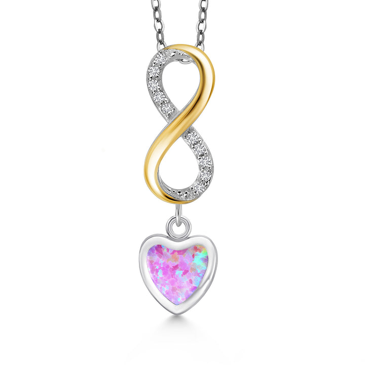 Pink Simulated Opal - October_Pendant in 925 Sterling Silver and 10K Yellow Gold