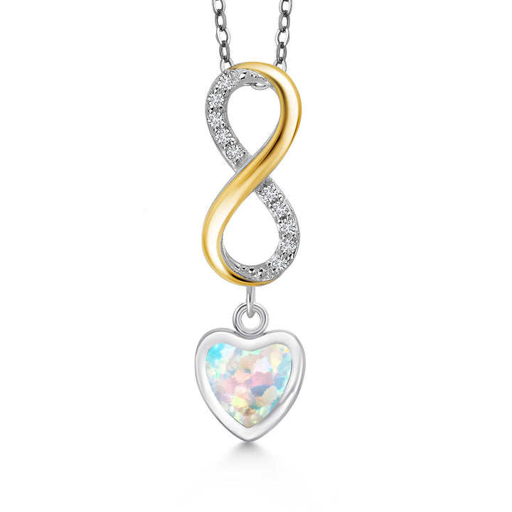 White Simulated Opal - October_Pendant in 925 Sterling Silver and 10K Yellow Gold