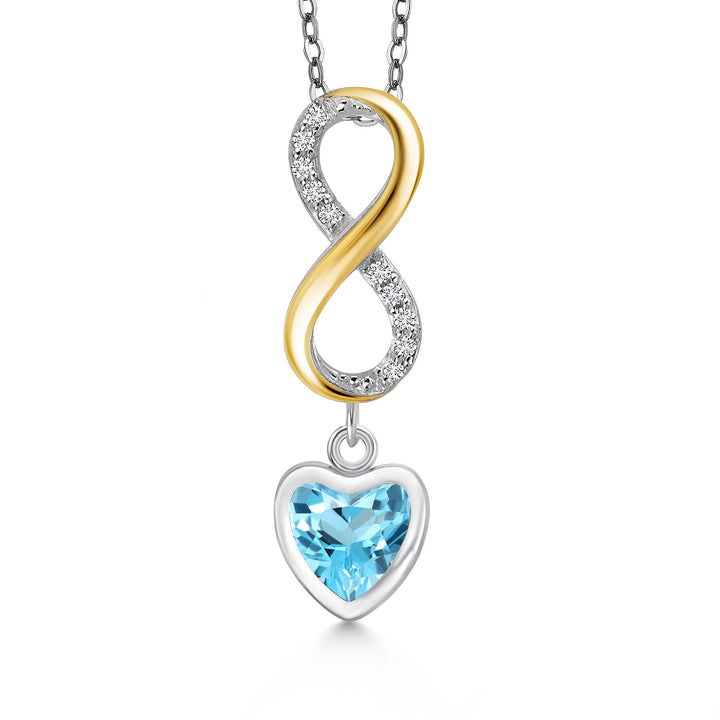 Swiss Blue Topaz - November_Pendant in 925 Sterling Silver and 10K Yellow Gold