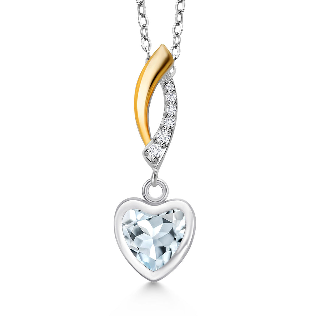 Aquamarine - March_Pendant in 925 Sterling Silver and 10K Yellow Gold