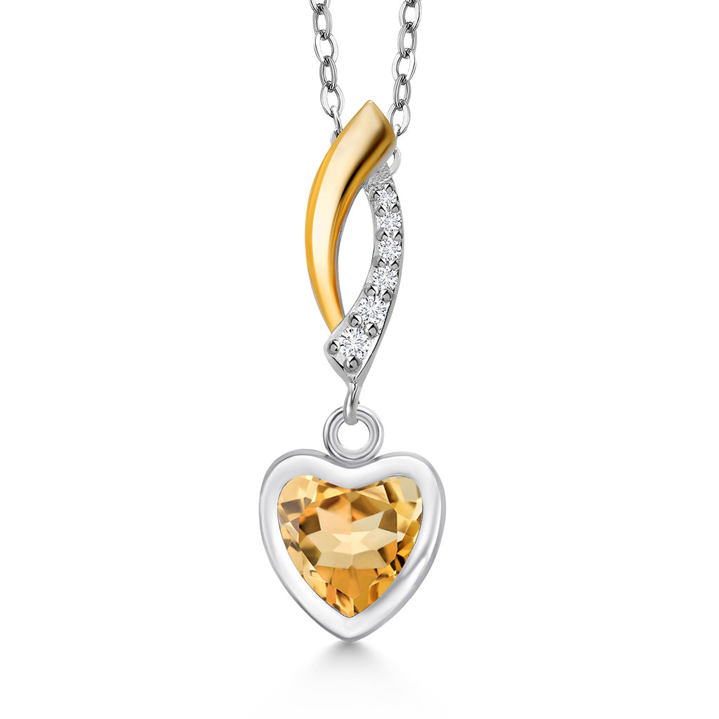 Citrine - November_Pendant in 925 Sterling Silver and 10K Yellow Gold