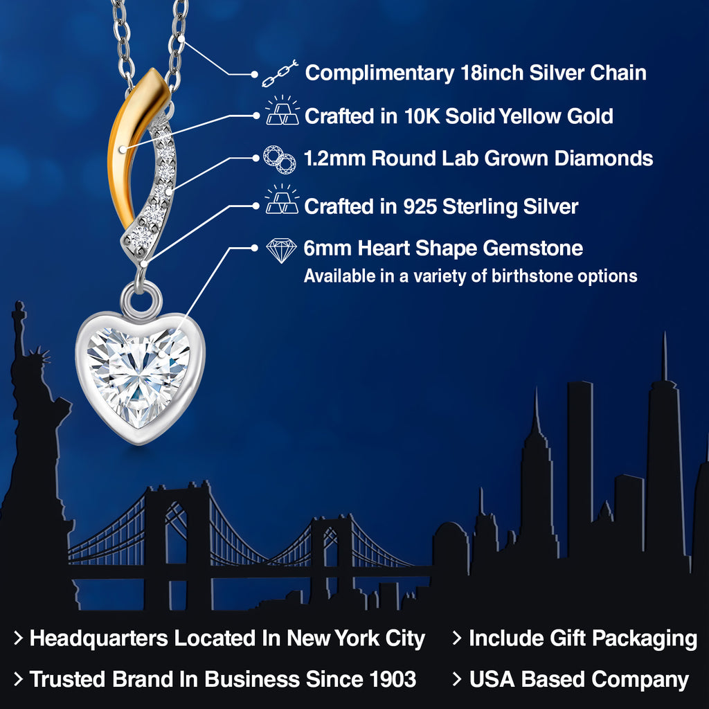 White Moissanite - April_Pendant in 925 Sterling Silver and 10K Yellow Gold