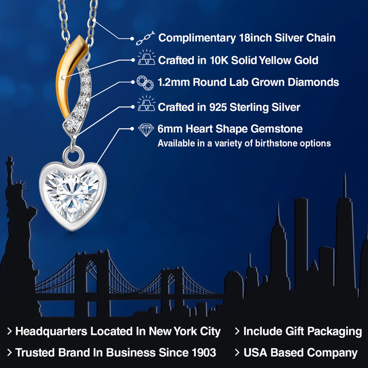 White Moissanite - April_Pendant in 925 Sterling Silver and 10K Yellow Gold