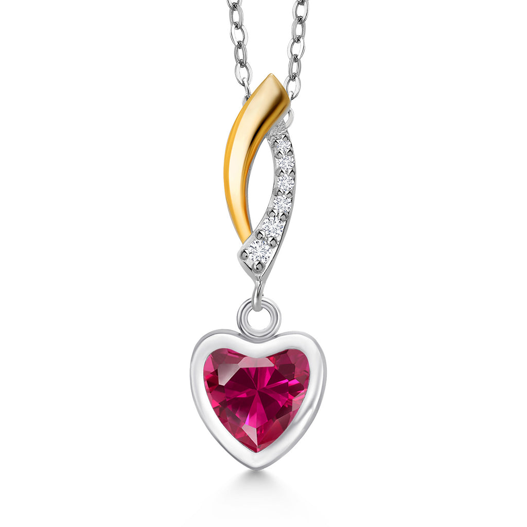 Created Ruby - July_Pendant in 925 Sterling Silver and 10K Yellow Gold