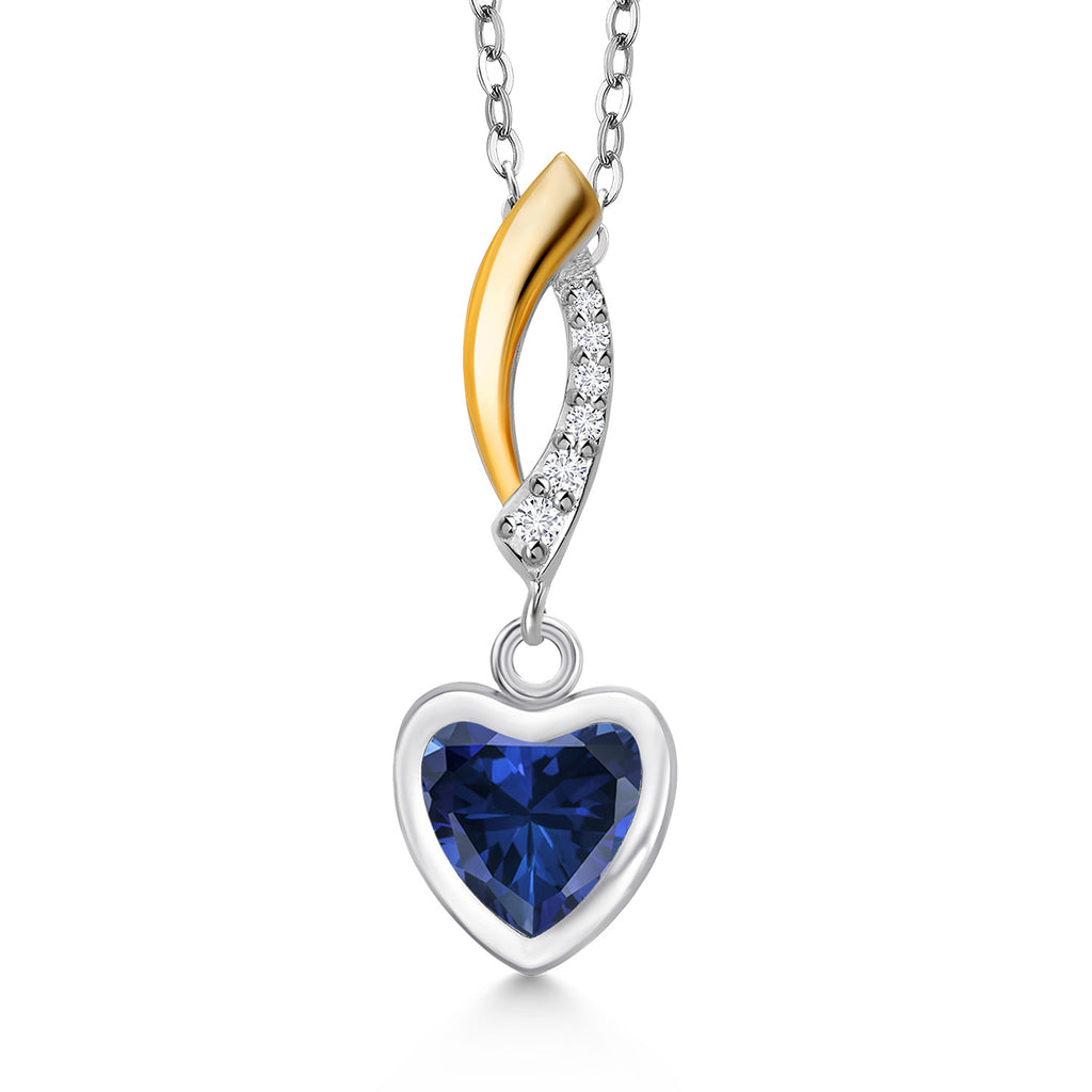 Blue Created Sapphire - September_Pendant in 925 Sterling Silver and 10K Yellow Gold