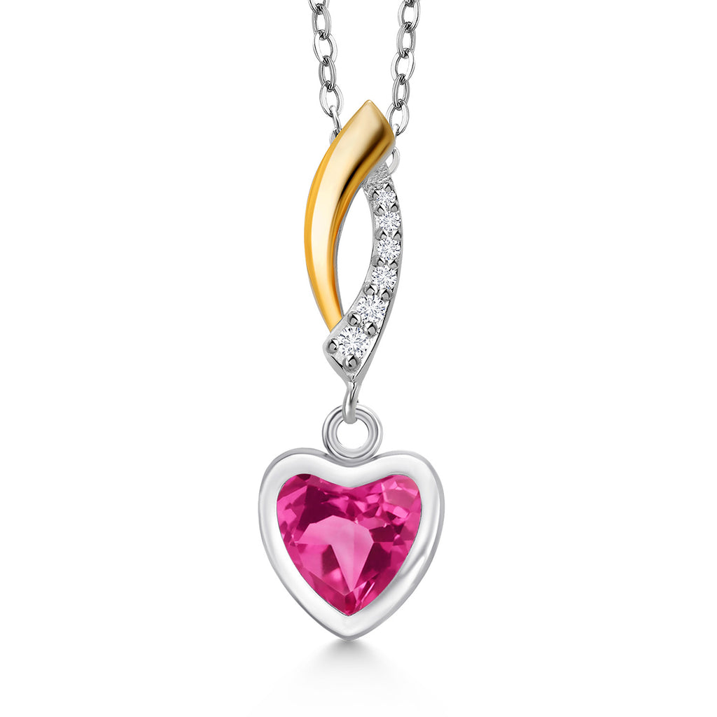 Pink Created Sapphire - September_Pendant in 925 Sterling Silver and 10K Yellow Gold