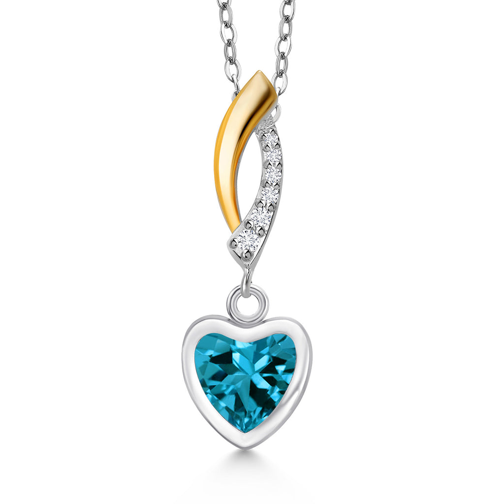London Blue Topaz - November_Pendant in 925 Sterling Silver and 10K Yellow Gold