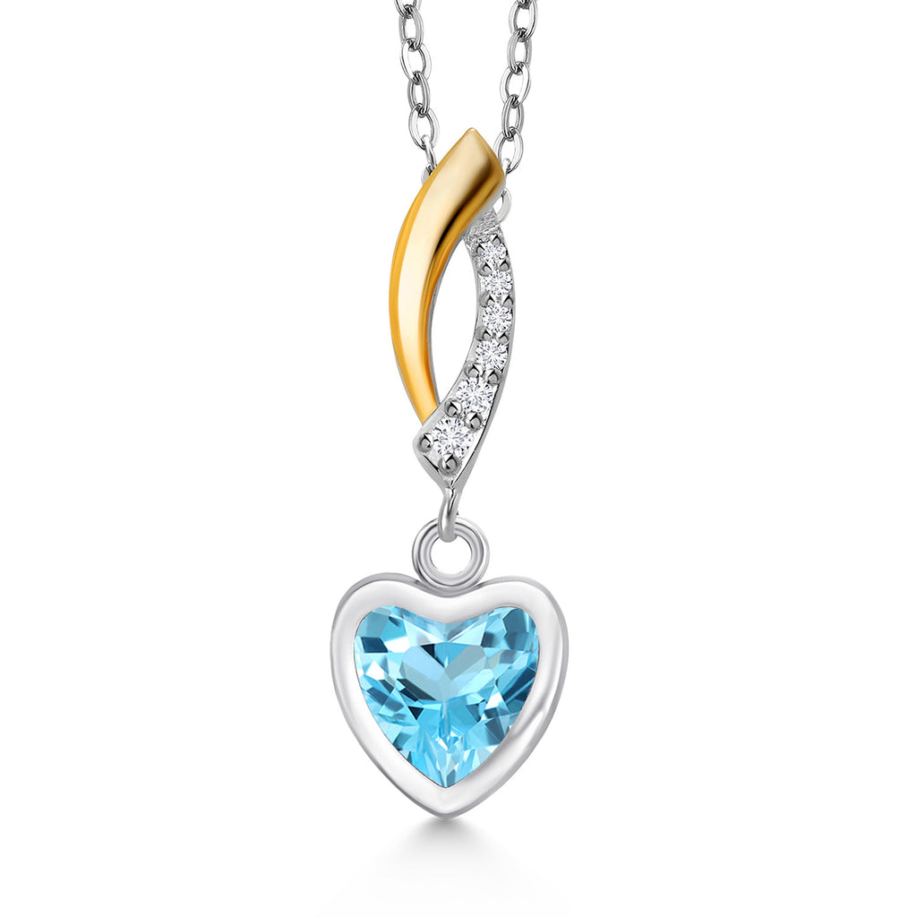 Swiss Blue Topaz - November_Pendant in 925 Sterling Silver and 10K Yellow Gold