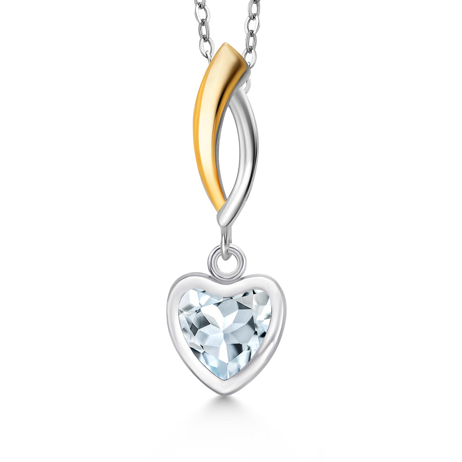 Aquamarine - March_Pendant in 925 Sterling Silver and 10K Yellow Gold