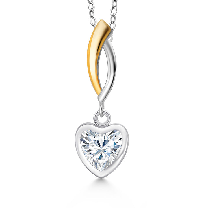White Moissanite - April_Pendant in 925 Sterling Silver and 10K Yellow Gold